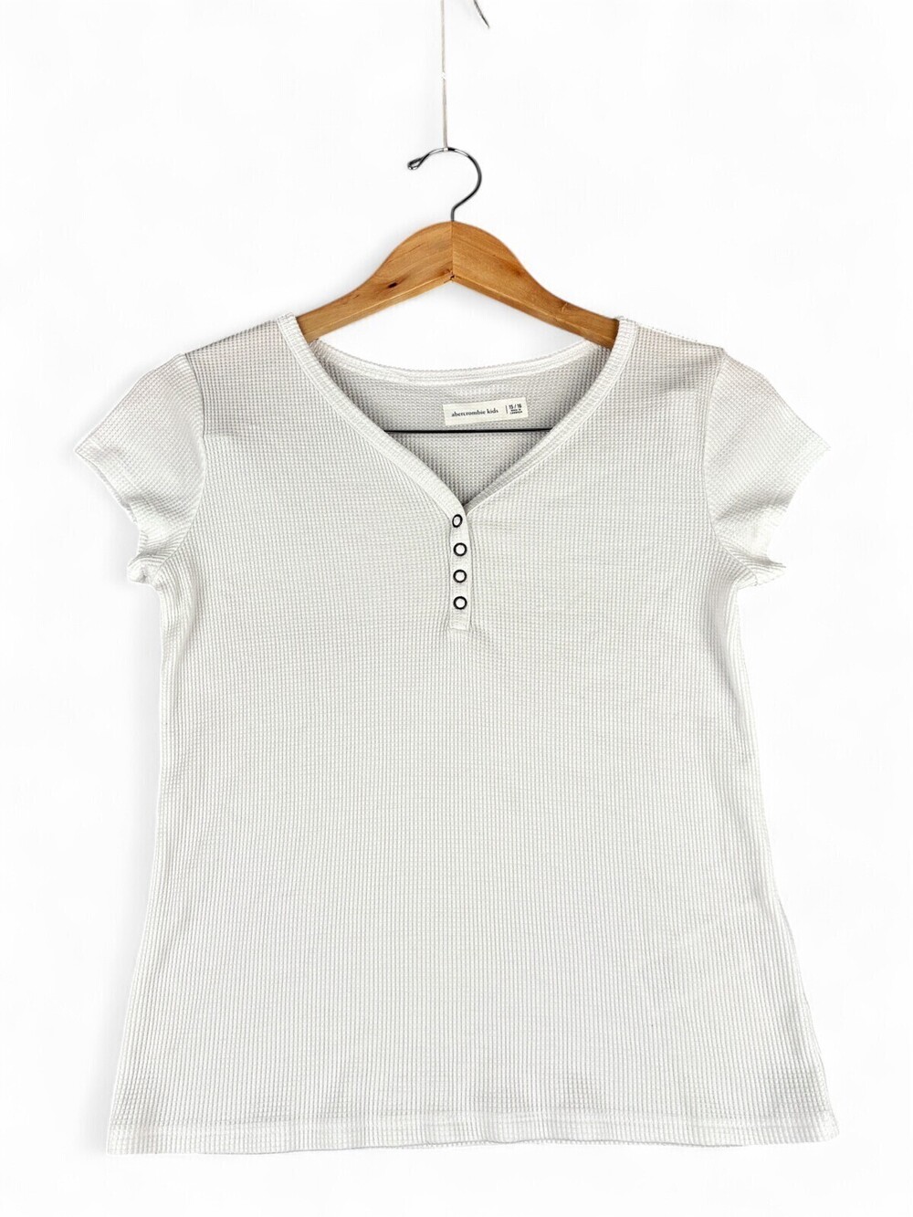 Abercrombie Kids Girls White Waffle Henley Tee Size 15/16